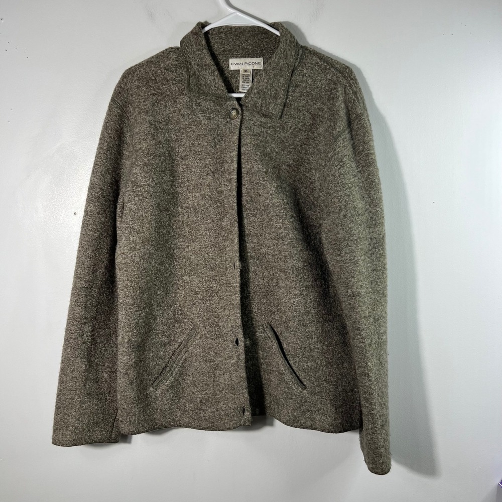 Womens Evan Picone Wool Button Jacket XL Gray Brown